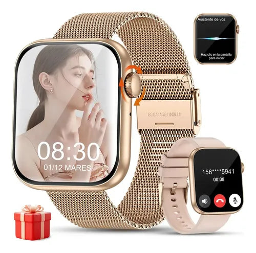 Smartwatch Reloj Inteligente para Mujer de 1.85 Pulgadas con Llamadas Bluetooth BW0439 Color Dorado Milanés | Grado B
