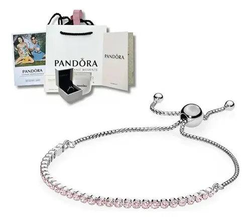 Brazalete de Tenis Deslizante Rosa con Kit de Regalo Color Dorado Rosa