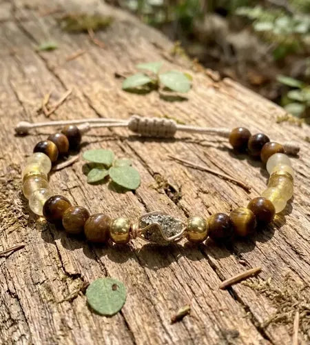 Pulsera Unisex Riqueza Abundacia Ojo de Tigre y Citrino 1 CM | Grado B
