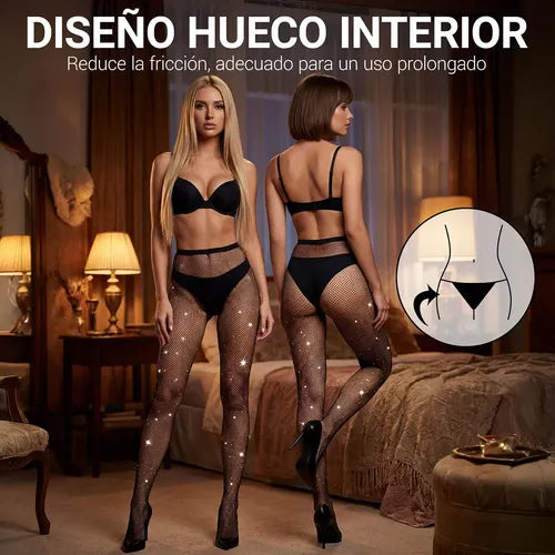 MEDIAS SEXY CON BRILLOS EN NEGRO Y NATURAL DISEÃ±O DE RED