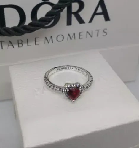 Anillo Corazón Elevado Rojo con Kit de Regalo Color Plateado
