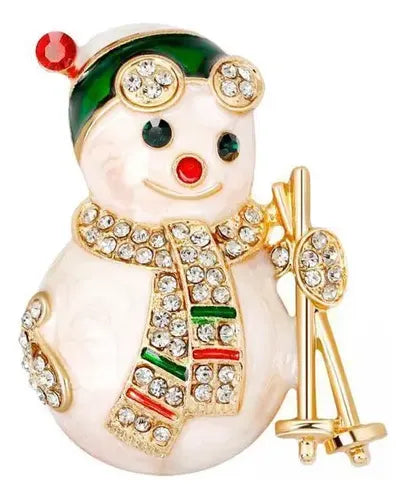 Broche Pin Navideño de Muñeco de Nieve con Cristales Multicolor | Grado B