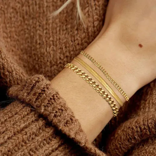 4 Pulseras Brazalete con Cristales Color Dorado Antioxidable | Grado B