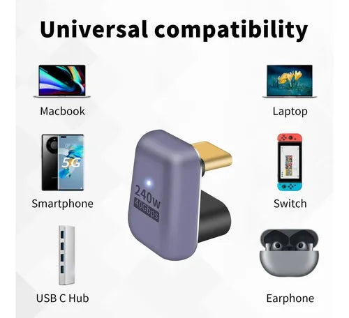 Adaptador USB C de 180 Grados 240W 8K Compatible con Thunderbolt 3 y 4 | Grado B
