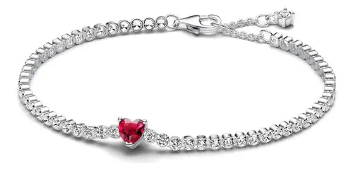 Pulsera con Corazón de Cristal Rojo Color Plateado 22 cm | Grado B
