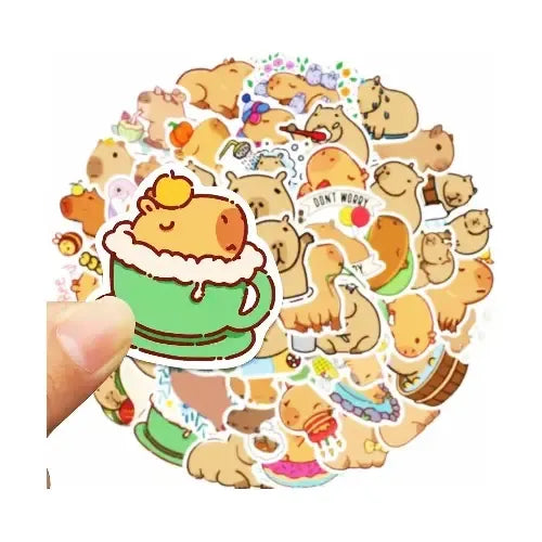 15 Pinzas para Cabello Kawaii de Capibara con 50 Stickers | Grado B
