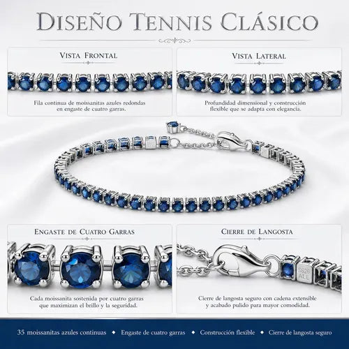 Pulsera con Cristales Azules Brillantes Color Plateado | Grado B