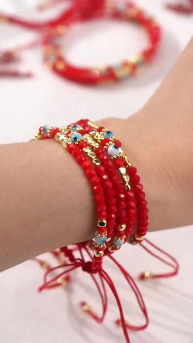 4 Pulseras de Cuerda Roja Trenzada de Protección 17 cm | Grado B