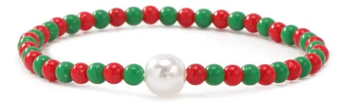 Pulsera Perlas Cuentas Oro Stacking Mujer Ideal para Regalo Rojo y Verde y Dorado 17.5 CM Rojo y Verde y Dorado | Grado B