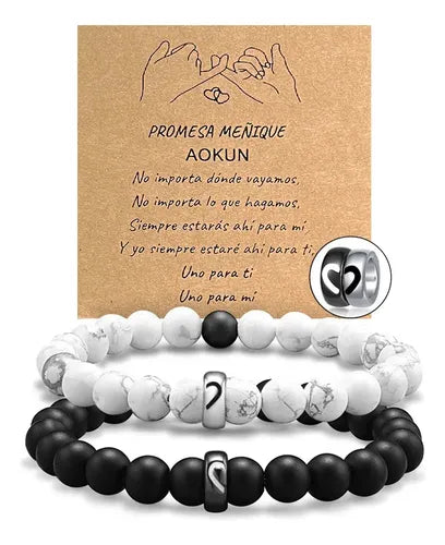 Pulseras Ajustables para Pareja Color Blanco y Negro 18 cm | Grado B