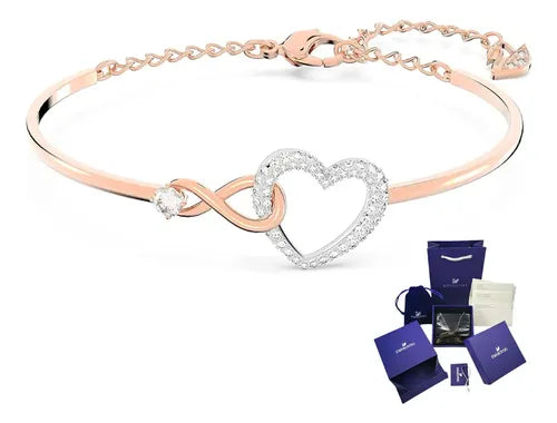 Brazalete de Corazón Infinito con Cristales Color Dorado Rosa | Grado B