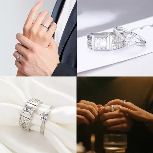 Anillos de Promesa Ajustables para Pareja Color Plateado | Grado B