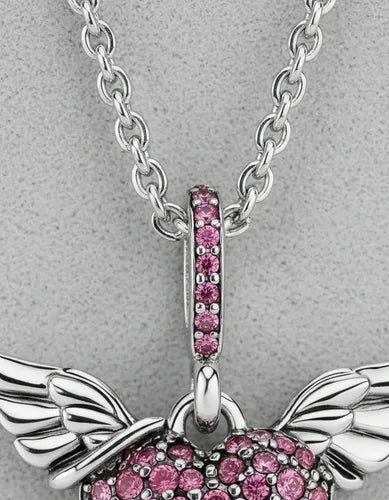 COLLAR CORAZÓN Y ALAS DE ÁNGEL ROSA COLOR PLATEADO 2