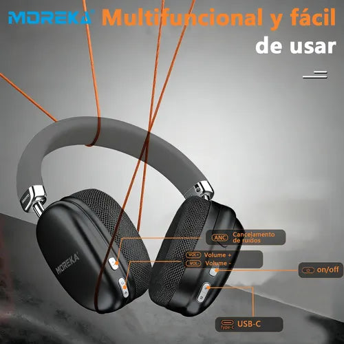 Auriculares Inalámbricos Bluetooth Moreka de Diadema con 60 Horas de Batería Color Negro | Grado B