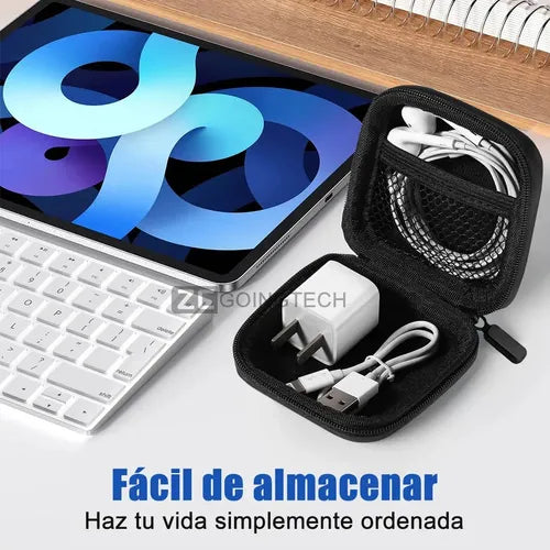 Estuche Organizador para Cables Cargador y Audífonos Color Negro | Grado B