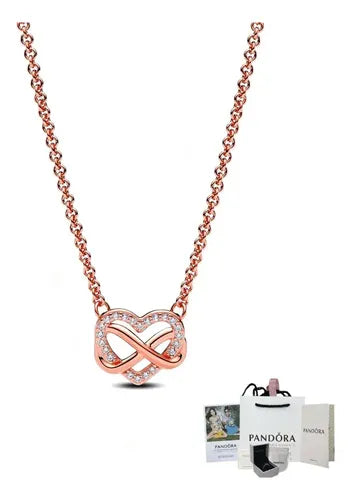Collar Infinito Brillante Plata 925 Para Pandora Oro Rosa
