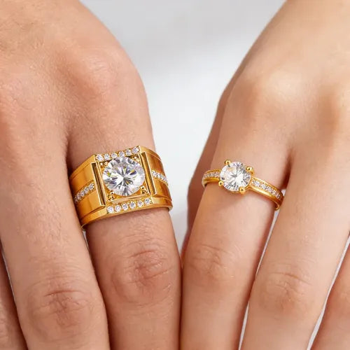Anillos de Promesa Mujer Color Dorado Ajustables Elegantes para Pareja | Grado B