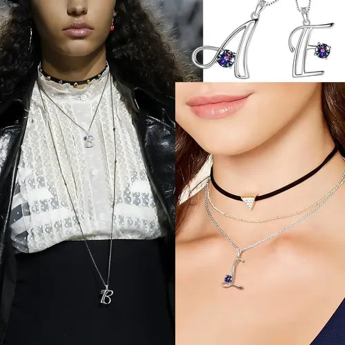 Collar con Dije de Inicial Color Plateado Disponible en 26 Letras | Grado B