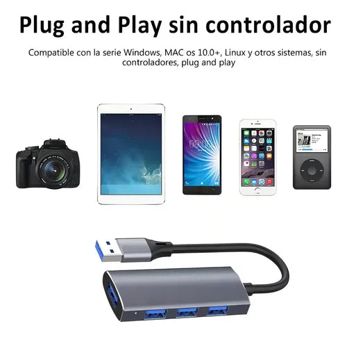 Jeeyee Hub USB 3.0 4 Puertos Alta Velocidad con Protección de Sobrecarga Gris | Grado B