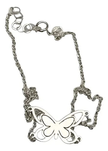 Pulsera de Cadena con Dije de Mariposa Color Plateado | Grado B