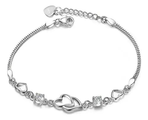 Pulsera de Corazón Ajustable para Mujer Color Plateado | Grado B
