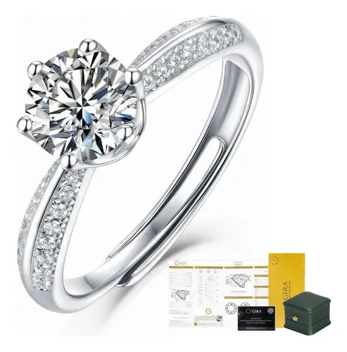 Anillo de Compromiso con Piedra Moissanita de 1 ct Color Plateado | Grado B