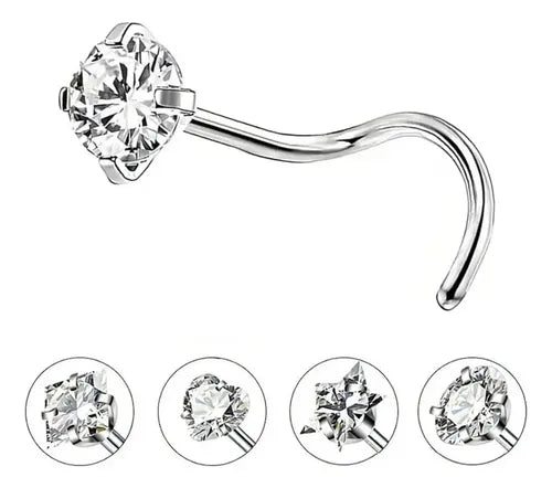 7 Piercings de Nariz de Titanio con Zirconia Color Plateado | Grado B