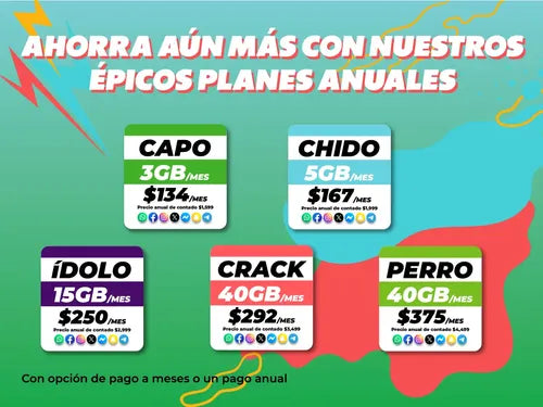 pillofon sim recargable chido 5gb   redes 30 da­as chip 1