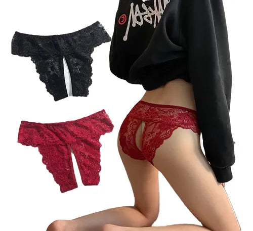 2PCS LIGEROS SENSUALES CALZONES ENCAJE ROPA INTERIOR GRANDE