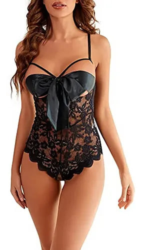 Lencería de Encaje Tipo Baby Doll con Pajarita para Mujer | Grado B