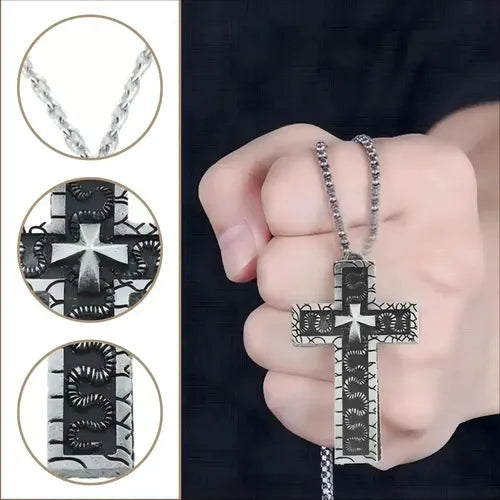 2 Collares con Dije de Cruz Color Plateado y Negro | Grado B