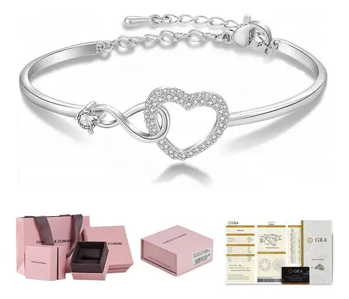 Pulsera de Corazón Ajustable para Mujer Color Plateado | Grado B