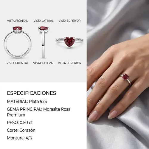 Anillo Rosa con Cristal Elegancia y Romance Color Plateado | Grado B