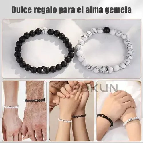 Pulseras Ajustables para Pareja Color Blanco y Negro 18 cm | Grado B