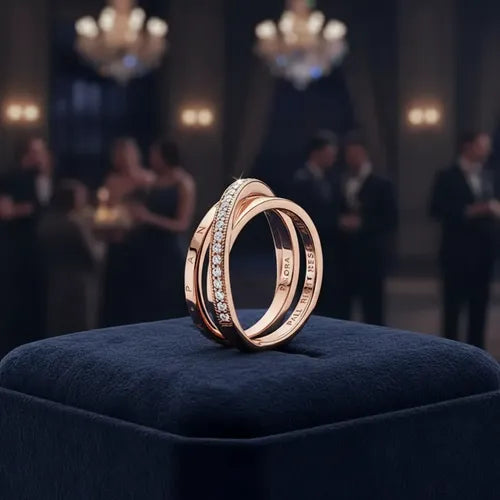 Anillo Triple Banda Cruzado con Kit de Regalo Color Dorado Rosa