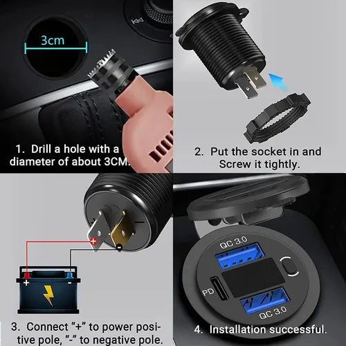 Dual Puertos USB 12V Cargador Batería Coche con Voltímetro | Grado B