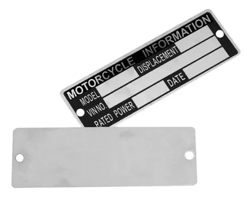 2 Placas VIN para Motocicleta Italika para Grabar Negro y Color Plateado | Grado B
