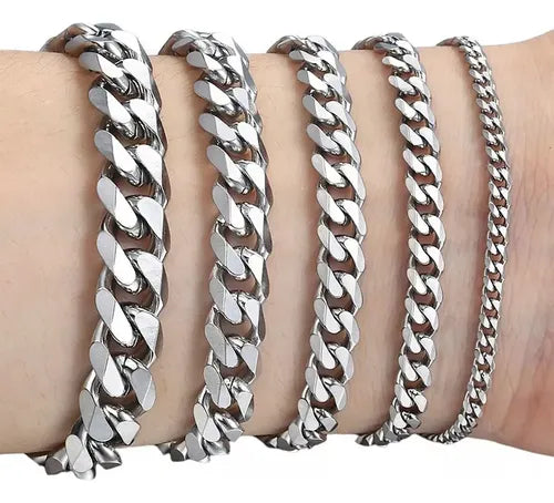 Pulsera de Cadena Cubana de Acero Color Plateado para Hombre y Mujer | Grado B