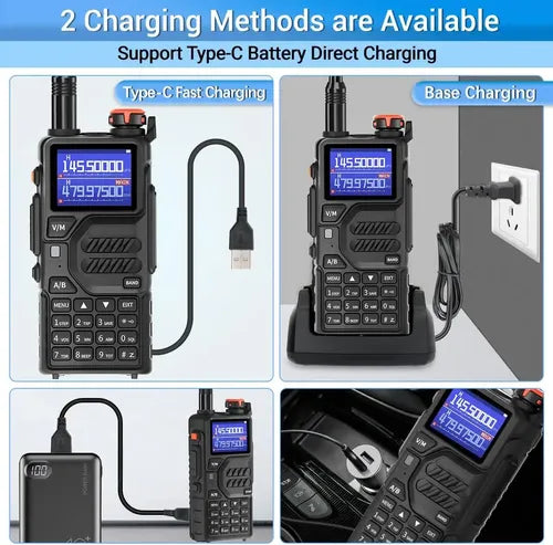 Walkie Talkie 10w Radio Largo Alcance Tri Banda Tipo C 999ch Negro 400-520mhz 136-174mhz 65-108mhz 220-260mhz 108-136mhz 350-390mhz GRADO B