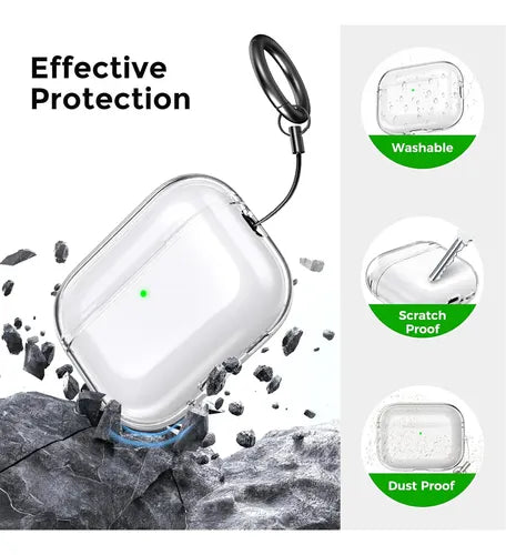 FUNDA PROTECTORA PARA AIRPODS PRO3 GENERACIÓN (2025) CASE TRANSPARENTE SILICONA + LIMPIADOR + LLAVERO + 8 ALMOHADILLAS PARA AIRPODS PRO 3