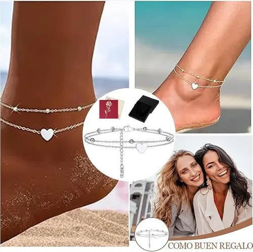 Pulsera de Corazón con Charms en Acero Inoxidable Color Plateado 16.5 cm | Grado B