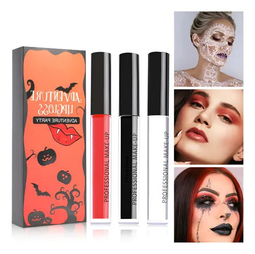 3 Colores Set Lápiz Labial Glaseado de Labios de Halloween | Grado B