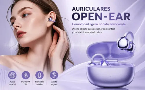 Audífonos Bluetooth 5.4 Tipo Clip Holfill con Cancelación de Ruido Micrófono HD y Controles Táctiles IPX4 | Grado B