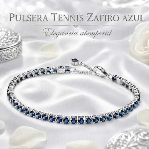 Pulsera con Cristales Azules Brillantes Color Plateado | Grado B