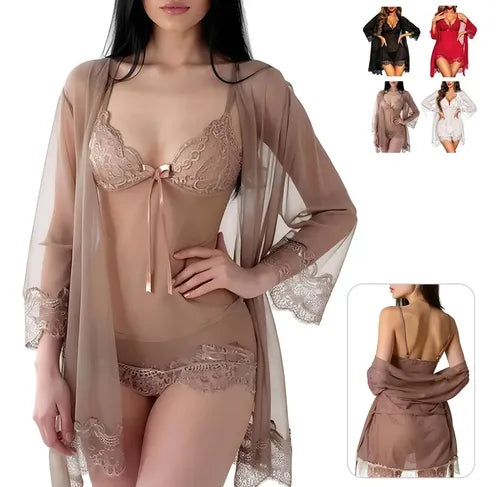 Conjunto de Lencería de Encaje Tipo Camisón para Mujer | Grado B