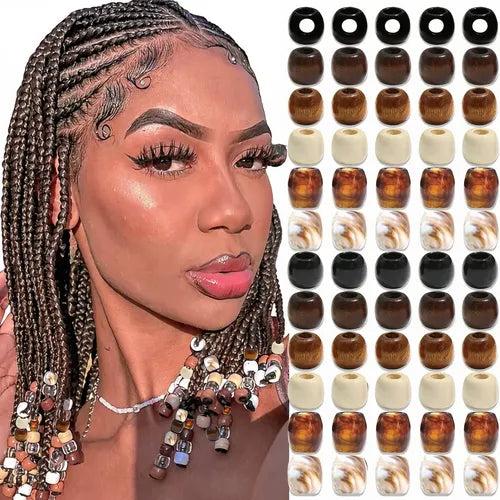 60 Cuentas de Madera para Trenzas de Cabello Multiestilo | Grado B