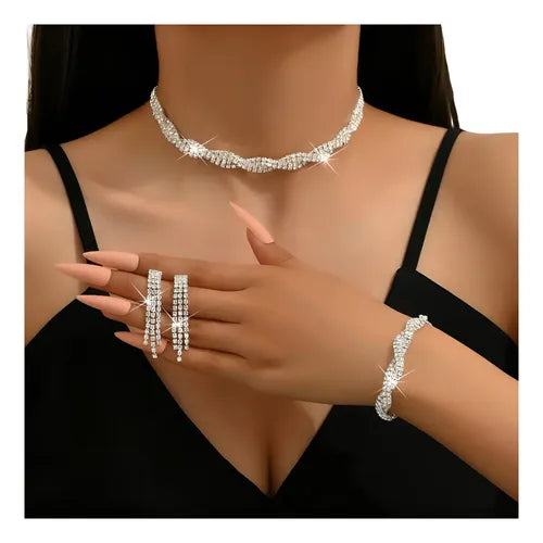 Juego de Collar y Pulsera de Moda para Mujer Color Plateado | Grado B