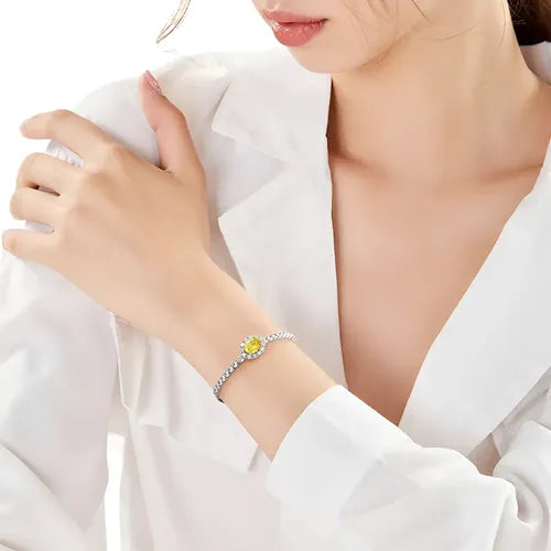 Pulseras con Cristal Amarillo Elegantes para Mujer Color Plateado Regalo | Grado B