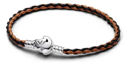 Pulsera de Cuero Trenzado con Kit de Regalo Color Plateado | Grado B