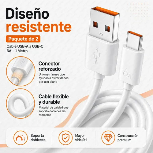 Cable USB a Tipo C 6A de Súper Carga Rápida para Huawei y Honor | Grado B
